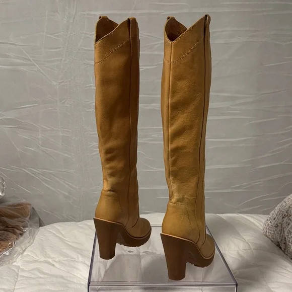Tan Knee-High Leather Boots - Picture 3 of 10